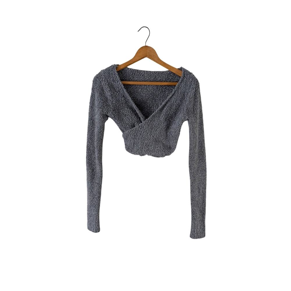 SKIMS Wrap Crop Top Gray Long Sleeve Crisscross Tie Size S/M